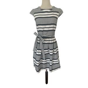 betsey johnson dress Sz 8 Black White Strip‎ Fit Flare Nautical Coastal Cotton